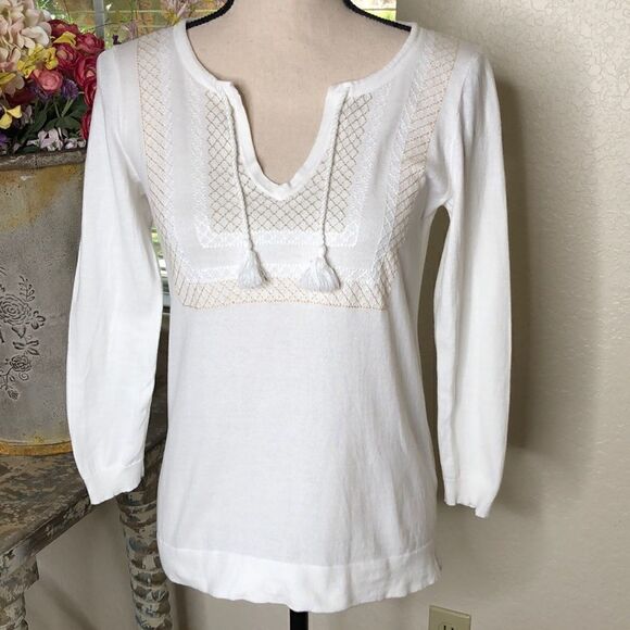 J. Crew Three Quarter Sleeve Embroidered Top Size XS - Picture 1 of 13